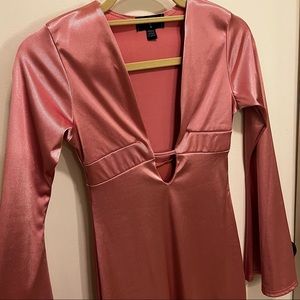 Dolls Kill Satin Flare Sleeve Mini Dress in Pink